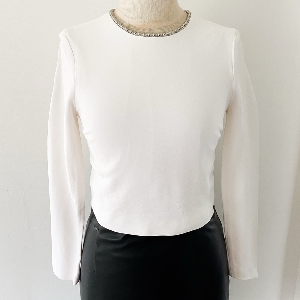 Alexander Wang White Long Sleeve Embellished Neck Top – Size 4